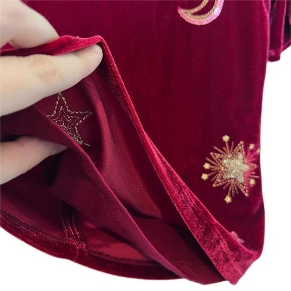 NWT Boden Sequin Moon Stars Velvet Velour Mock Neck Cranberry Top Size 7-8Y - Picture 3 of 8
